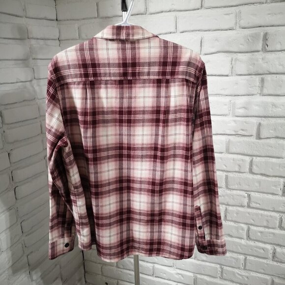 Tilley Ladies Size Large Burgundy Plaid Button Front Shirt - Picture 2 of 10